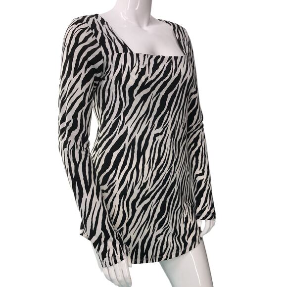 LEL Long Elegant Legs Womens Sz M Zebra Print Tunic Top Stretch Square Neck VTG - Picture 10 of 14